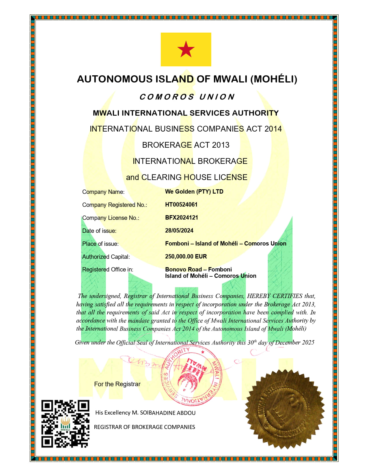 Corporate & Licensing Information – We Golden (PTY) LTD