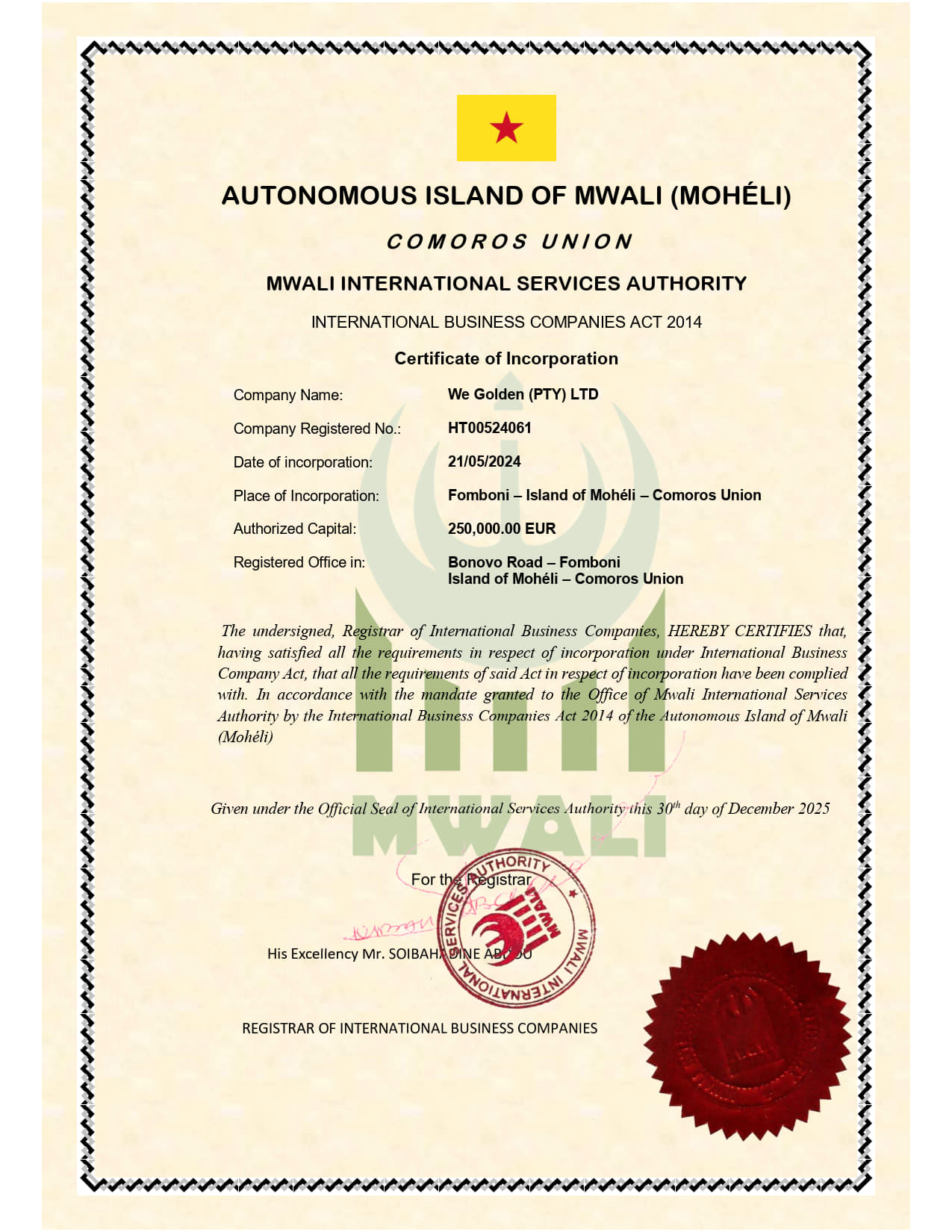 Corporate & Licensing Information – We Golden (PTY) LTD